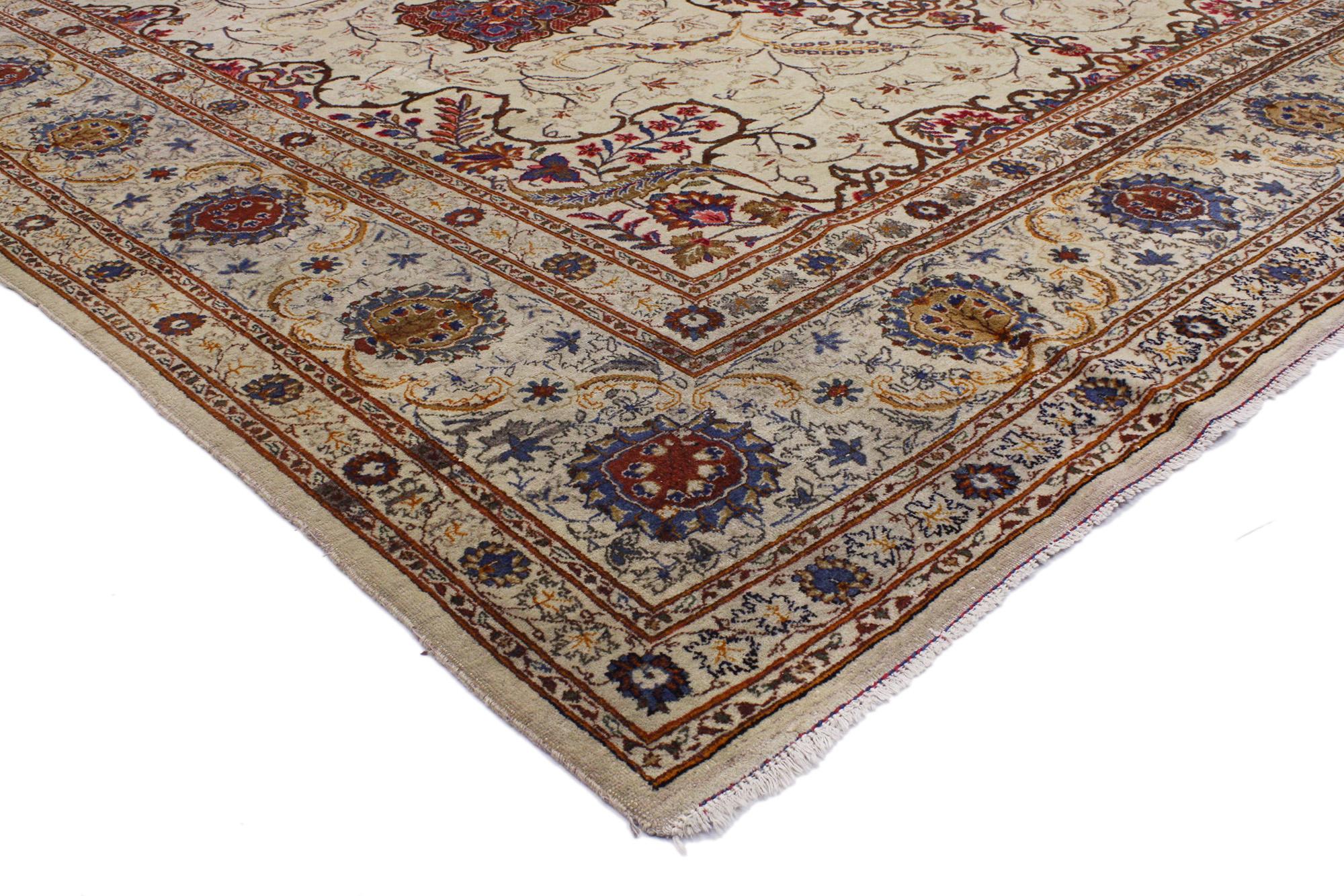 Wool Antique Persian Kashan Rug, Timeless Elegance Meets Stately Decadence For Sale