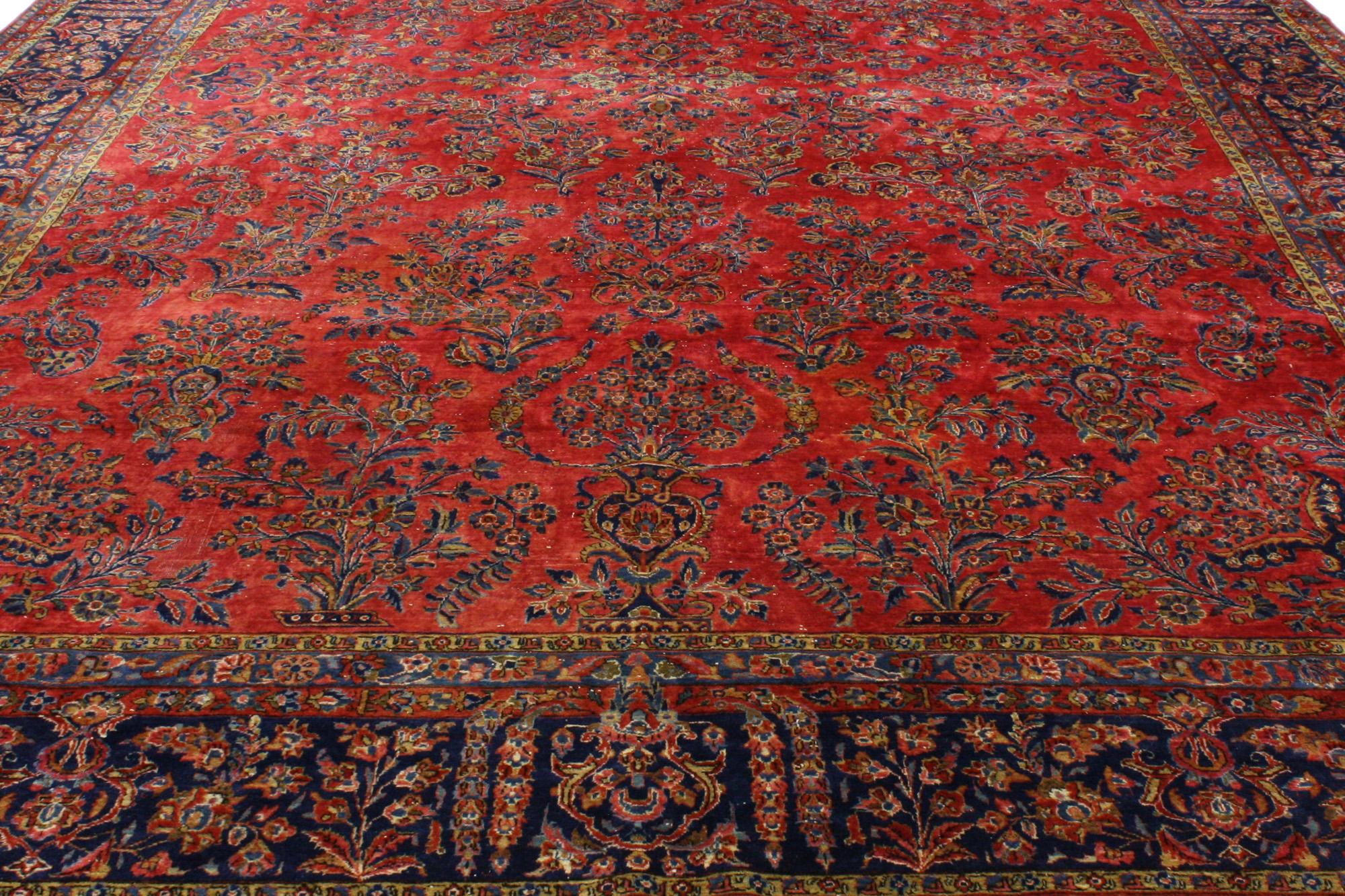 Antique Persian Kashan Rug with Art Nouveau Style in Rich Jewel Tones In Good Condition In Dallas, TX