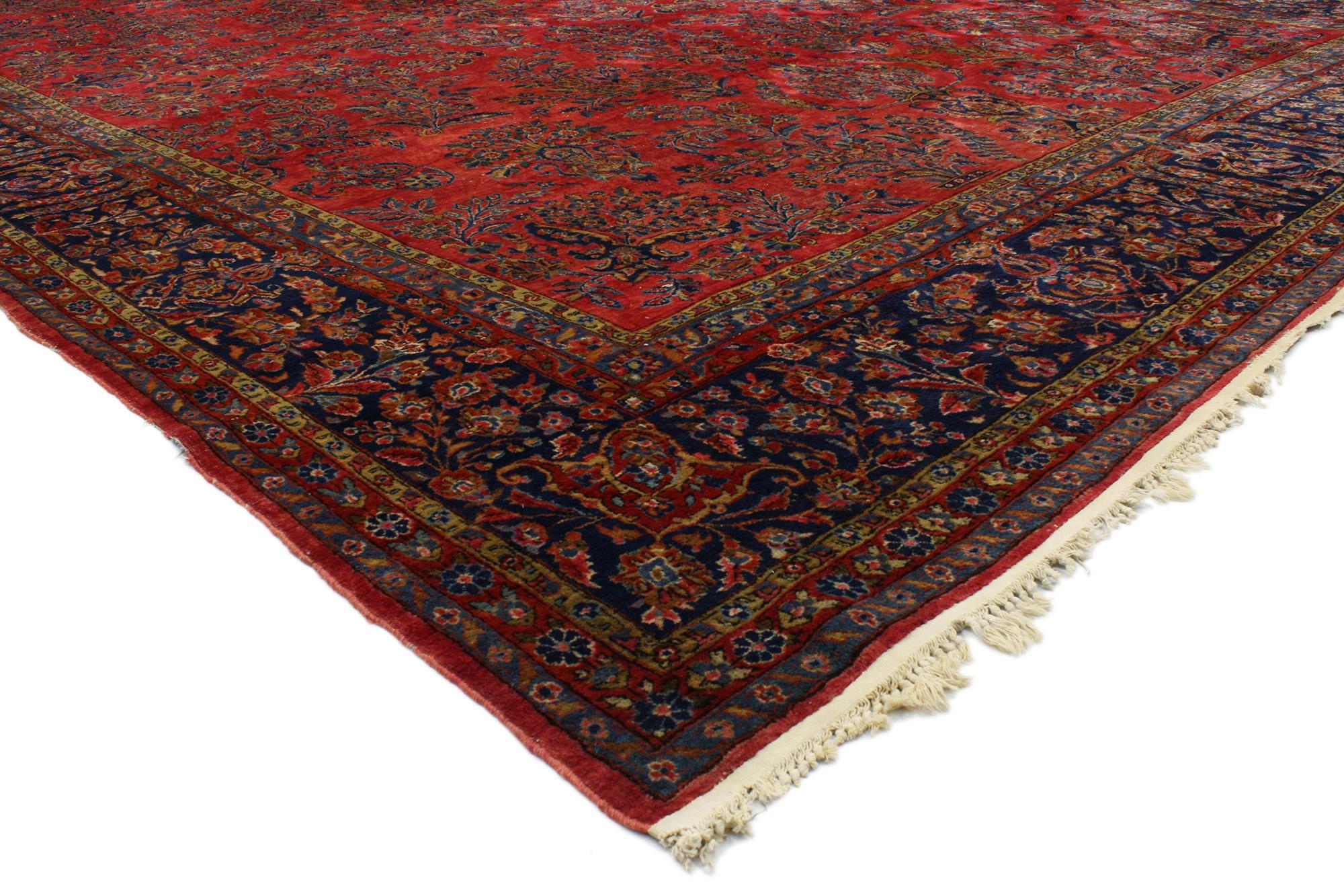 74971 Antique Persian Kashan Rug, 09'09 x 15'04. Persian Kashan rugs, originating from Kashan, Iran, are renowned for their meticulous craftsmanship, intricate designs, and rich heritage. These hand-knotted treasures typically showcase a central