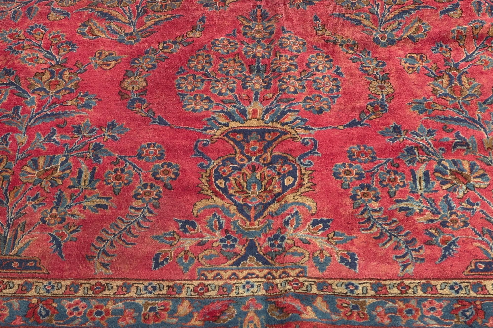 Wool Antique Persian Kashan Rug with Art Nouveau Style in Rich Jewel Tones