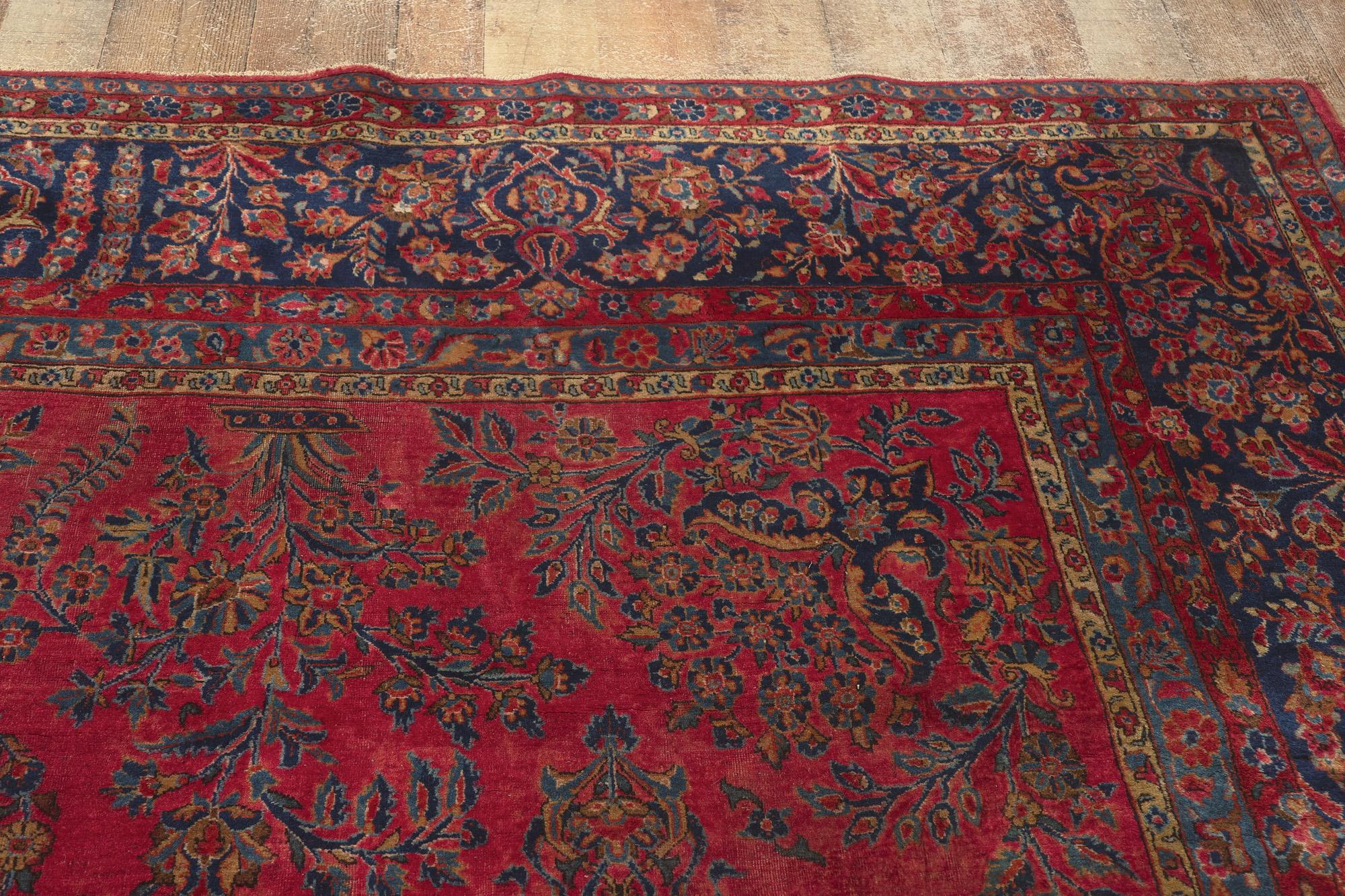 Antique Persian Kashan Rug with Art Nouveau Style in Rich Jewel Tones 4