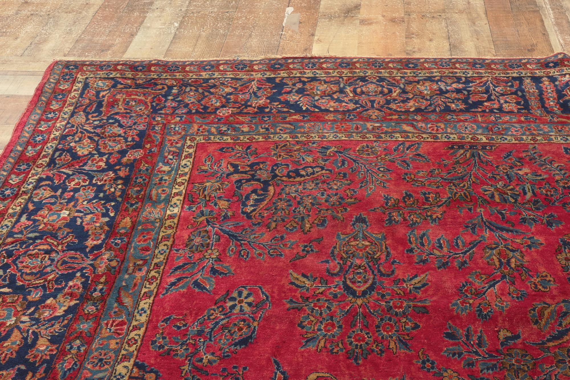 Antique Persian Kashan Rug with Art Nouveau Style in Rich Jewel Tones 2