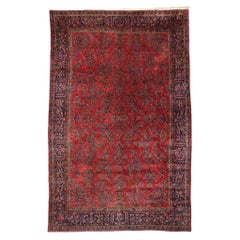 Antique Persian Kashan Rug with Art Nouveau Style in Rich Jewel Tones