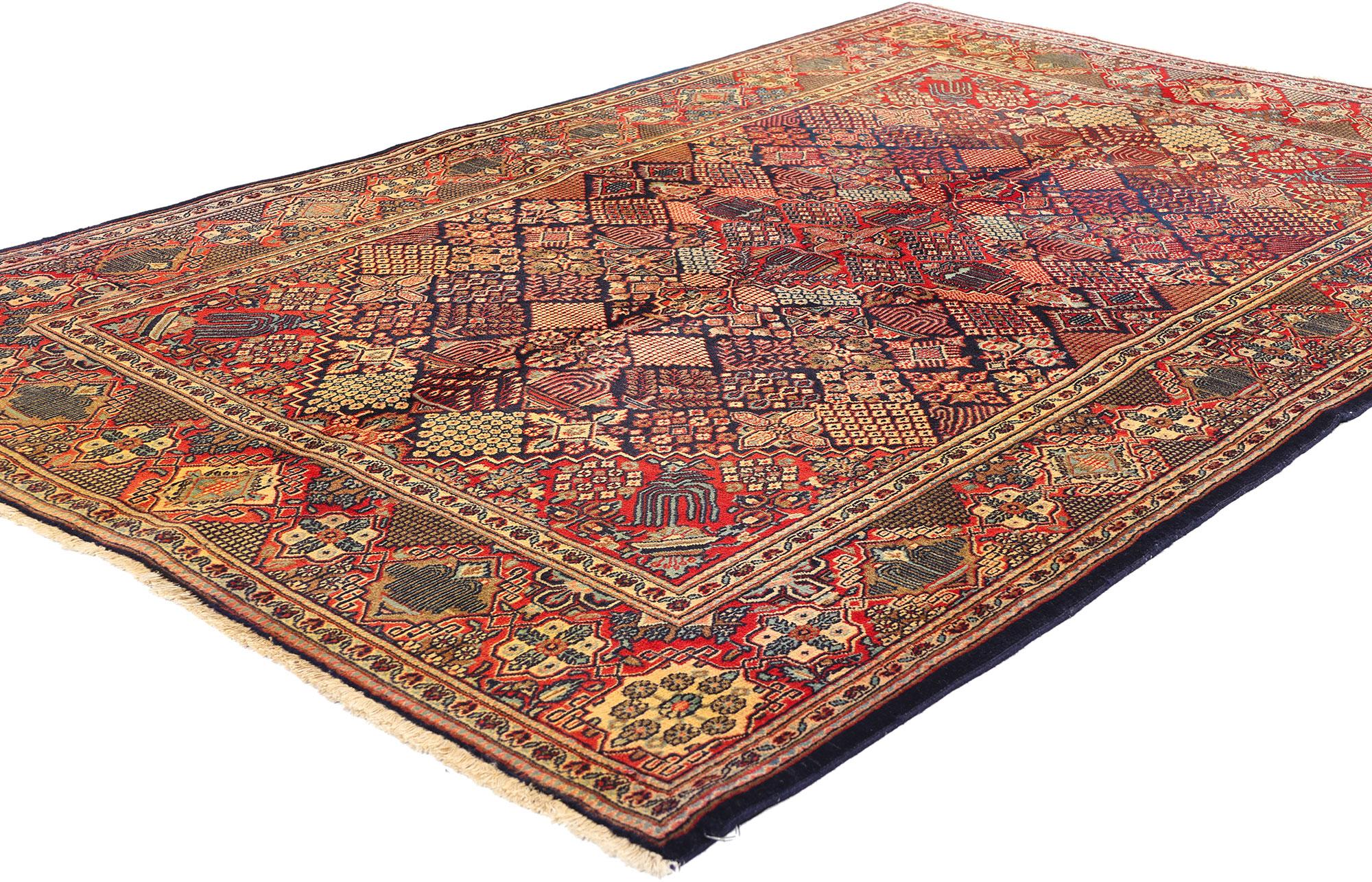 Antique Persian Kashan Rug with Joshegan Diamond Design and Jewel-Tone Colors For Sale 5