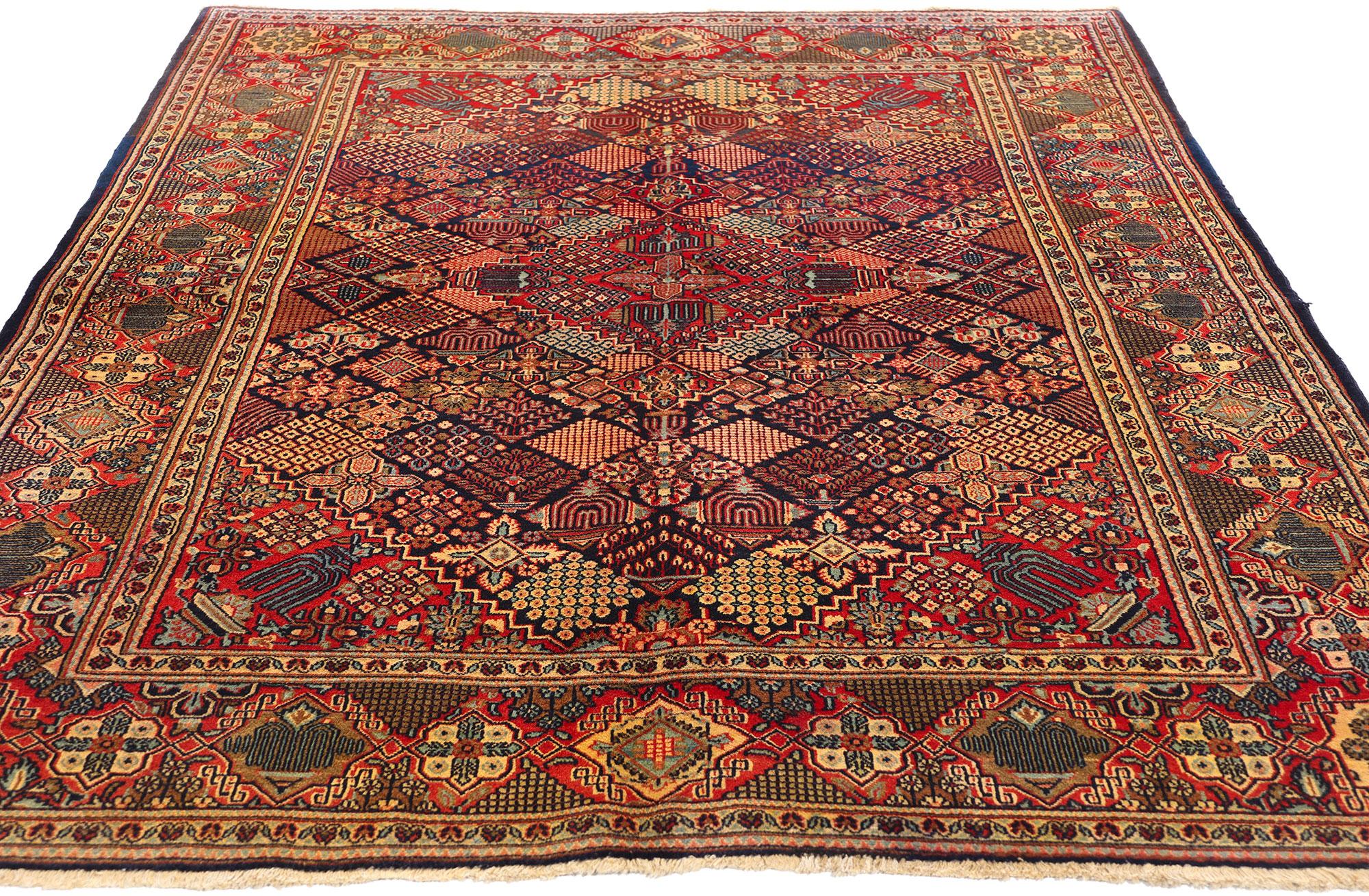 Antique Persian Kashan Rug with Joshegan Diamond Design and Jewel-Tone Colors For Sale 7