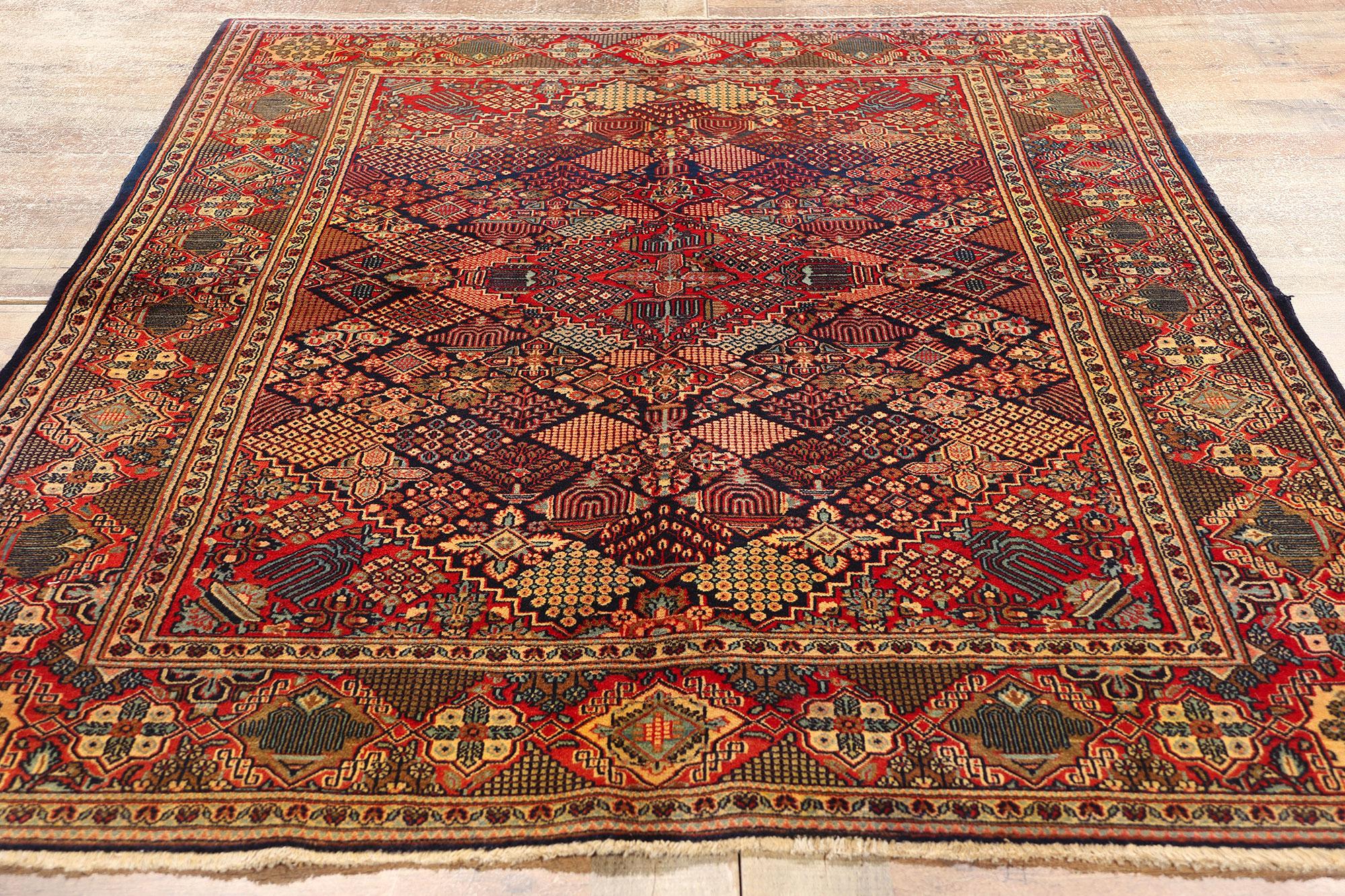 Antique Persian Kashan Rug with Joshegan Diamond Design and Jewel-Tone Colors For Sale 8