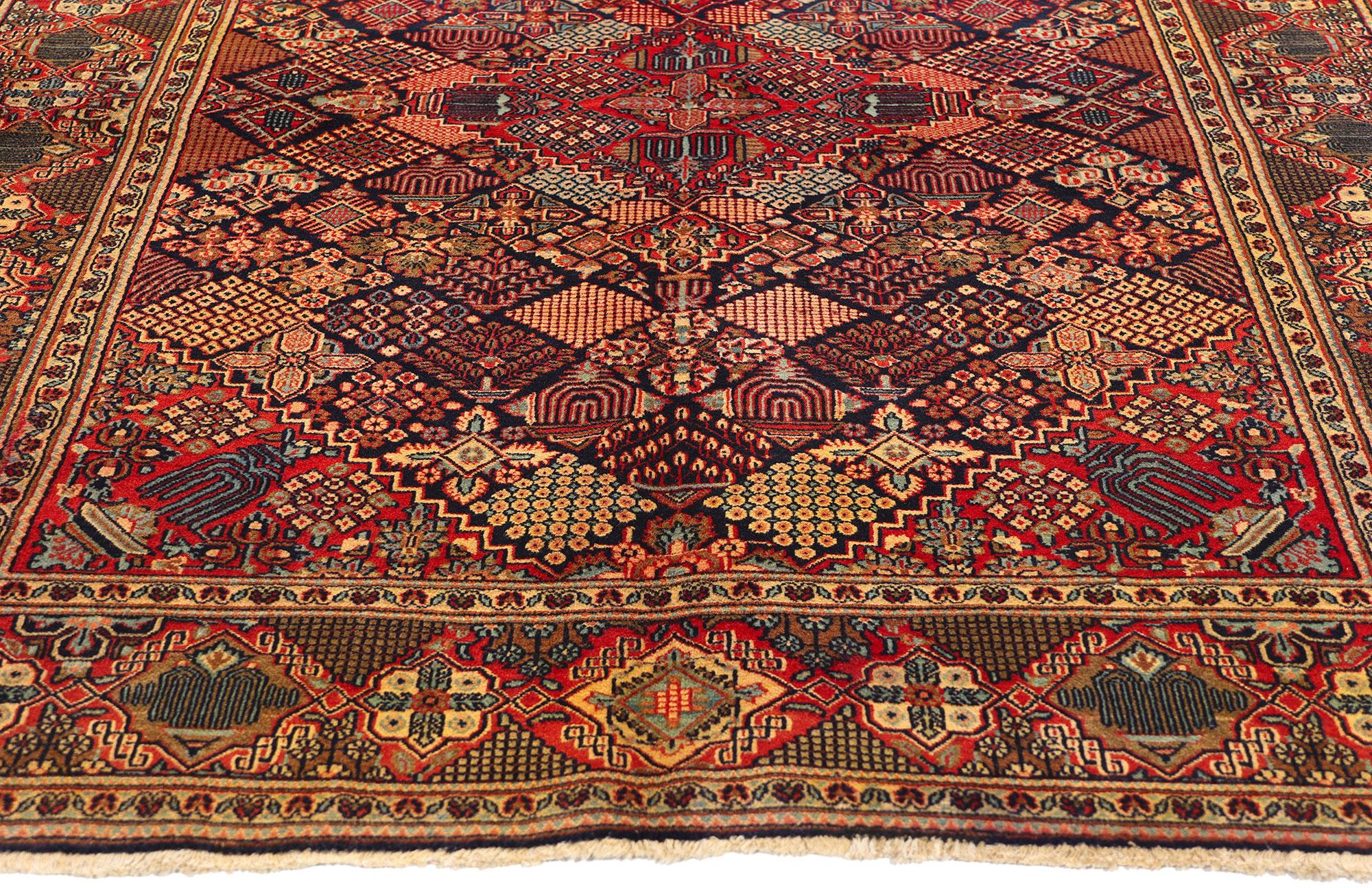 Antique Persian Kashan Rug with Joshegan Diamond Design and Jewel-Tone Colors For Sale 9