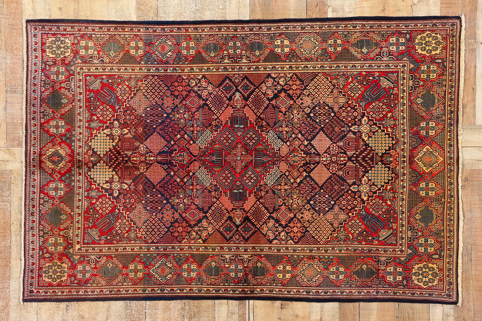 Antique Persian Kashan Rug with Joshegan Diamond Design and Jewel-Tone Colors For Sale 11