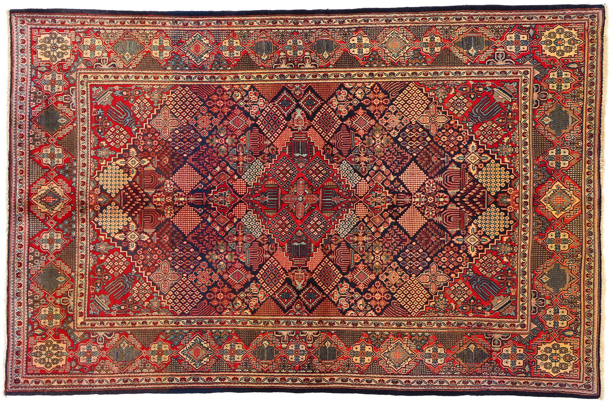 Antique Persian Kashan Rug with Joshegan Diamond Design and Jewel-Tone Colors For Sale 3