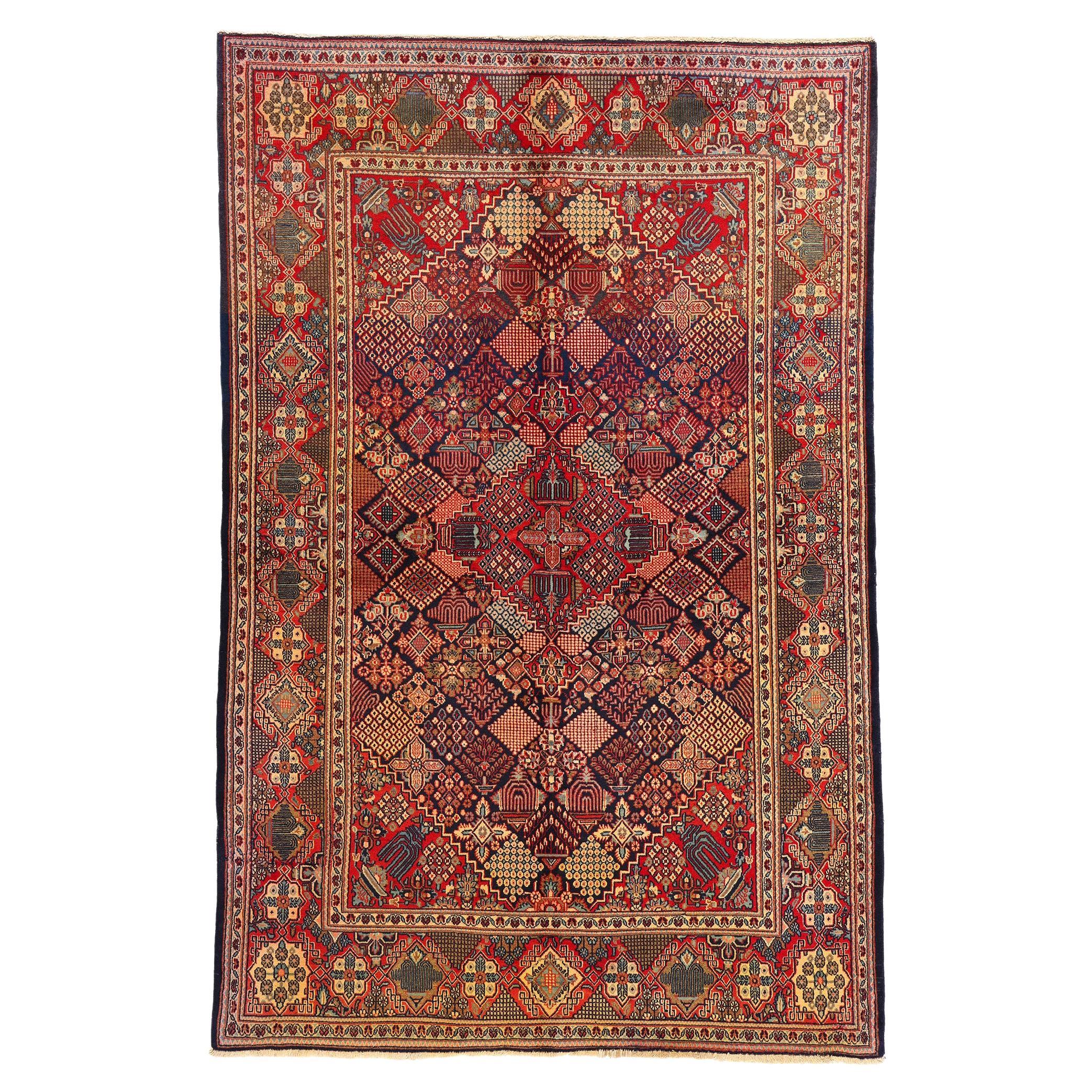 Tapis persan Kashan ancien avec motif de diamant Joshegan et couleurs de tons bijoutiers