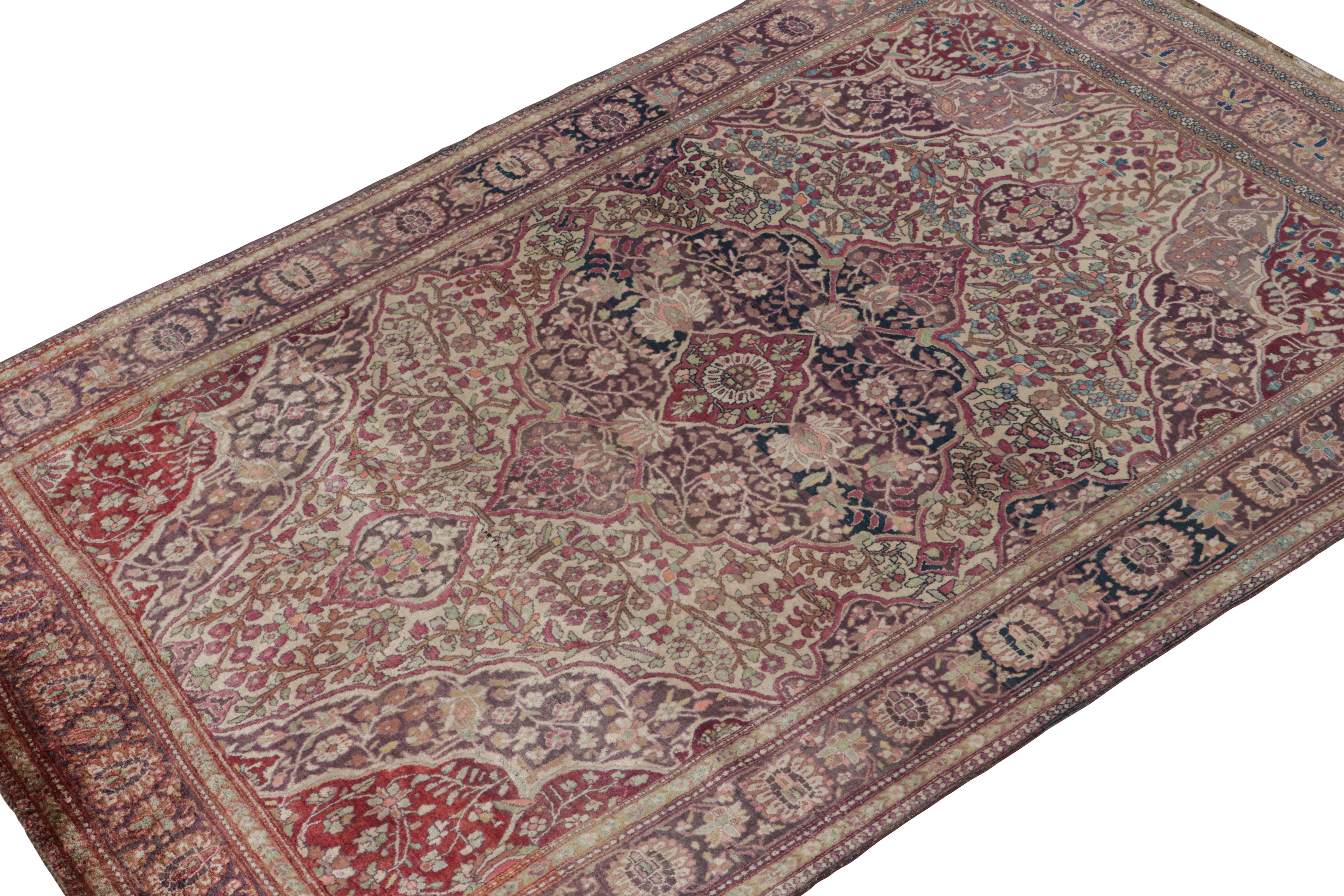 Hand-knotted in silk circa 1920, this item is a rare 3x5 antique Persian Kashan rug among Rug & Kilim’s latest acquisitions in Oriental rugs.

On the Design:

This piece enjoys a play of medallion and all over floral patterns, with several intricate