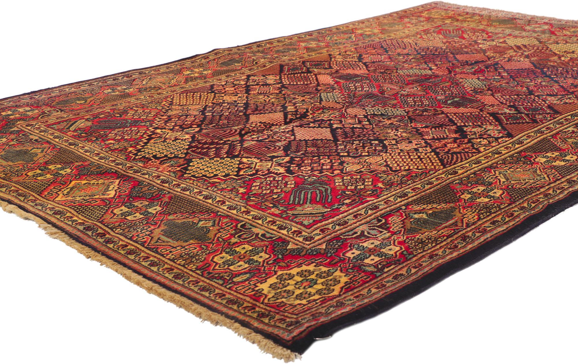 53758 Antique Persian Kashan Rug, 04'05 x 06'08. Persian Kashan rugs, hailing from the historic city of Kashan in Iran, are revered for their impeccable artisanship, intricate patterns, and storied legacy. These exquisite hand-knotted creations
