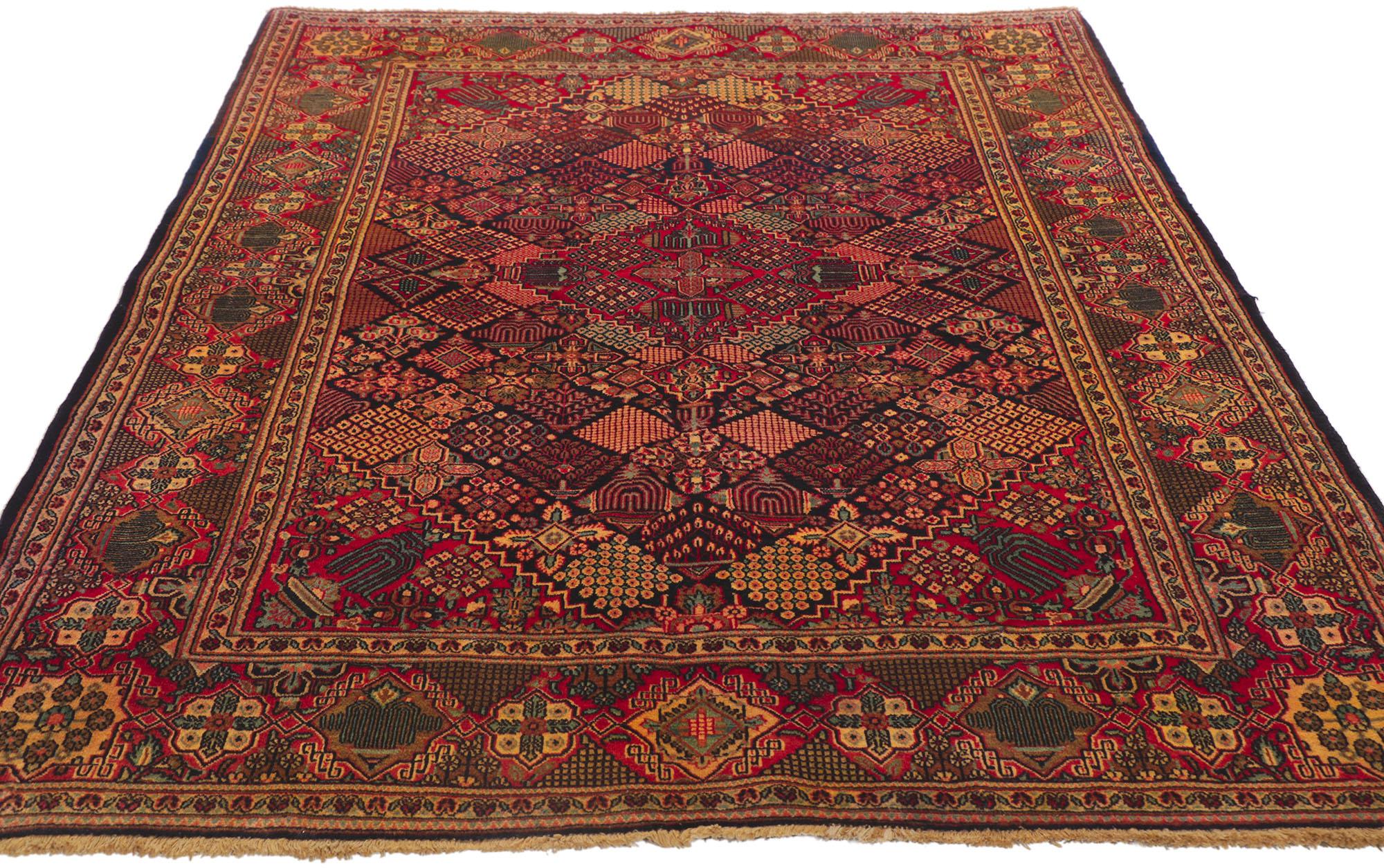 Hand-Knotted Antique Persian Kashan Rug with Joshegan Diamond Design and Jewel-Tone Colors For Sale