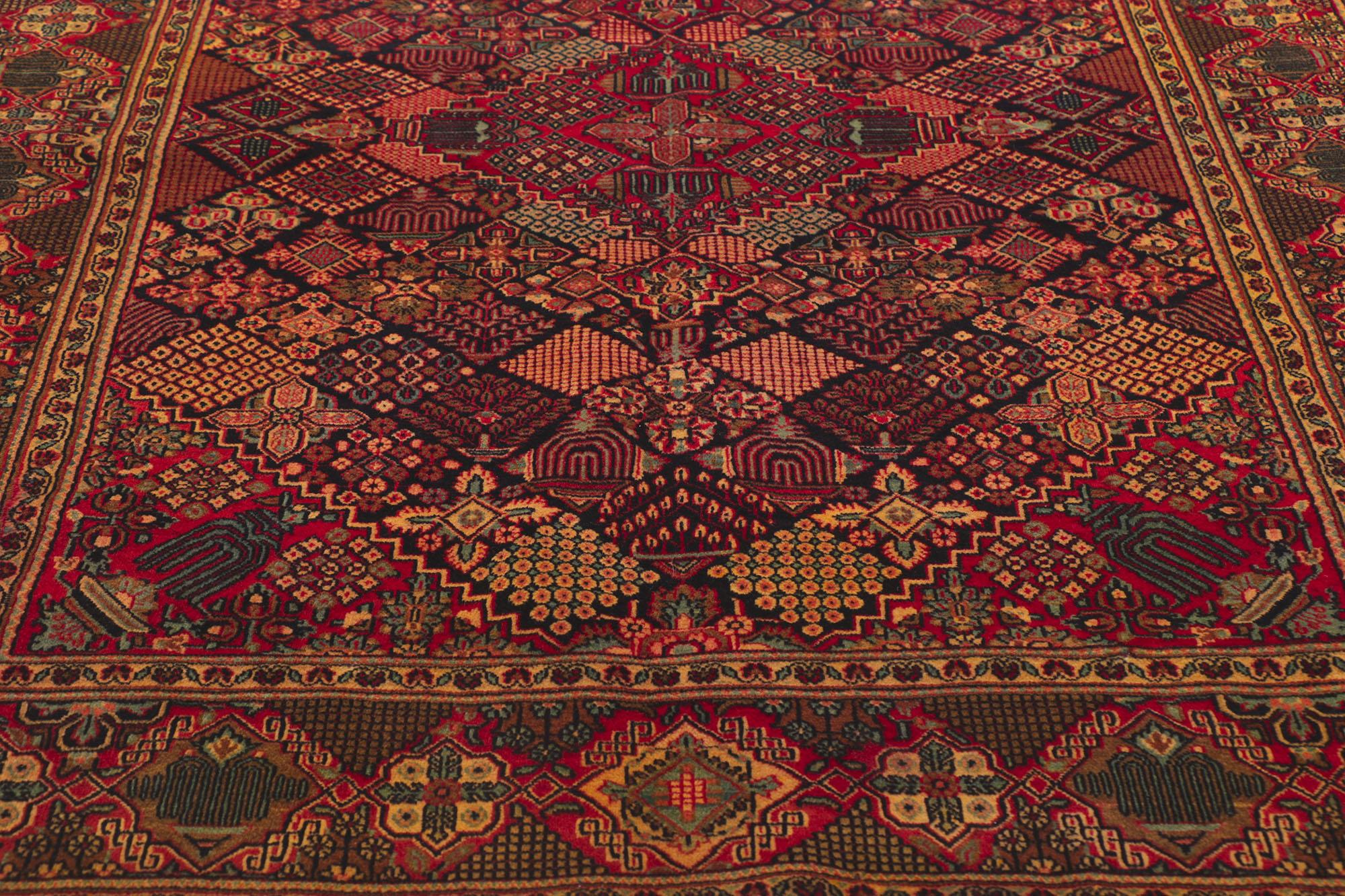 Antique Persian Kashan Rug with Joshegan Diamond Design and Jewel-Tone Colors In Good Condition For Sale In Dallas, TX