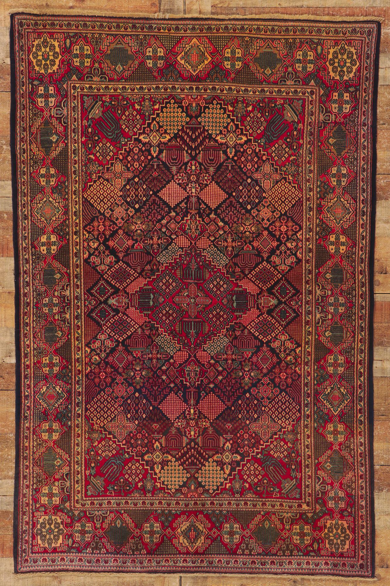 Antique Persian Kashan Rug with Joshegan Diamond Design and Jewel-Tone Colors For Sale 2