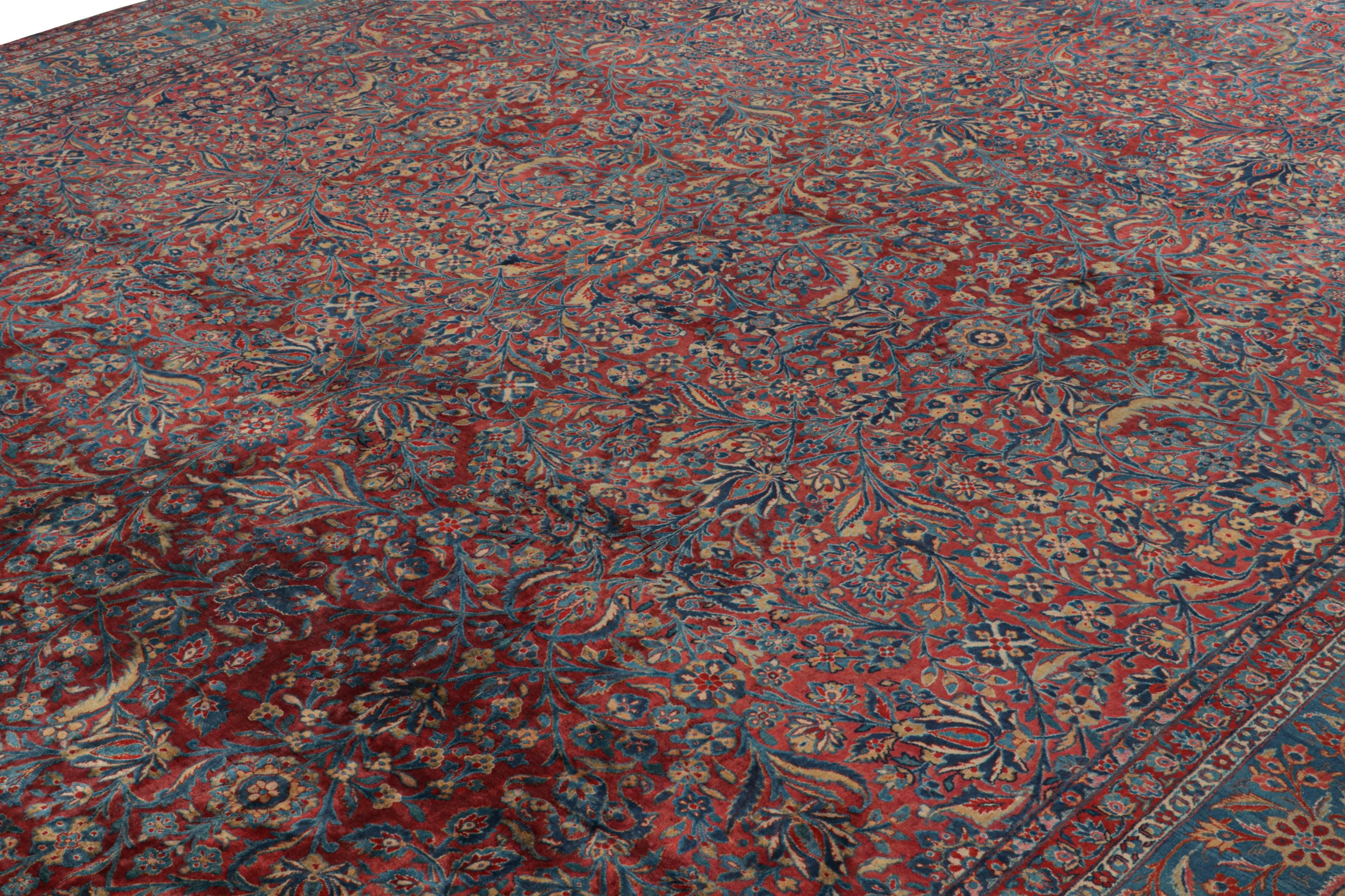 Antique Persian Kashan Rug with Red-Blue Floral Patterns by Rug & Kilim In Good Condition For Sale In Long Island City, NY