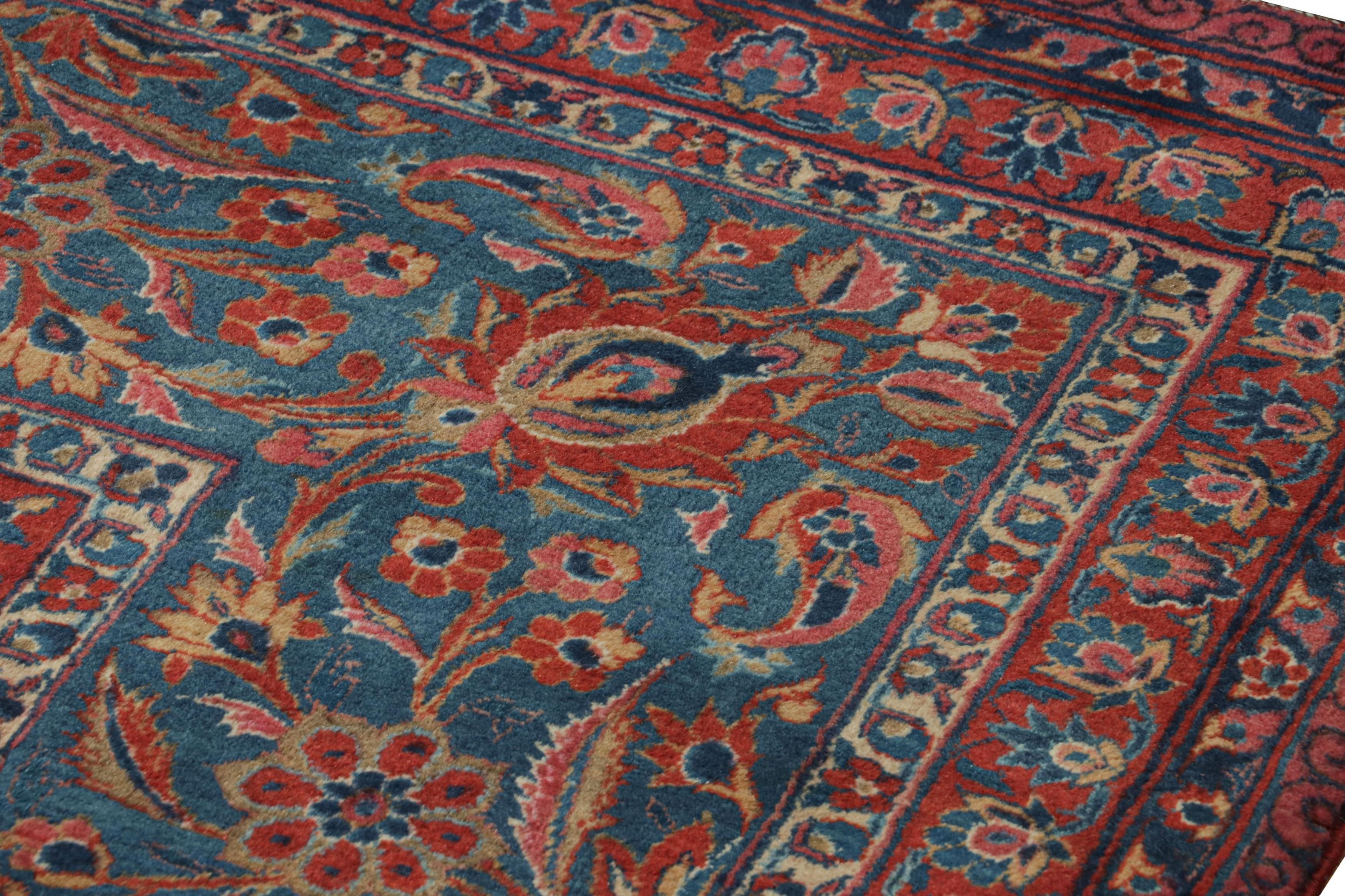 Early 20th Century Antique Persian Kashan Rug with Red-Blue Floral Patterns by Rug & Kilim For Sale