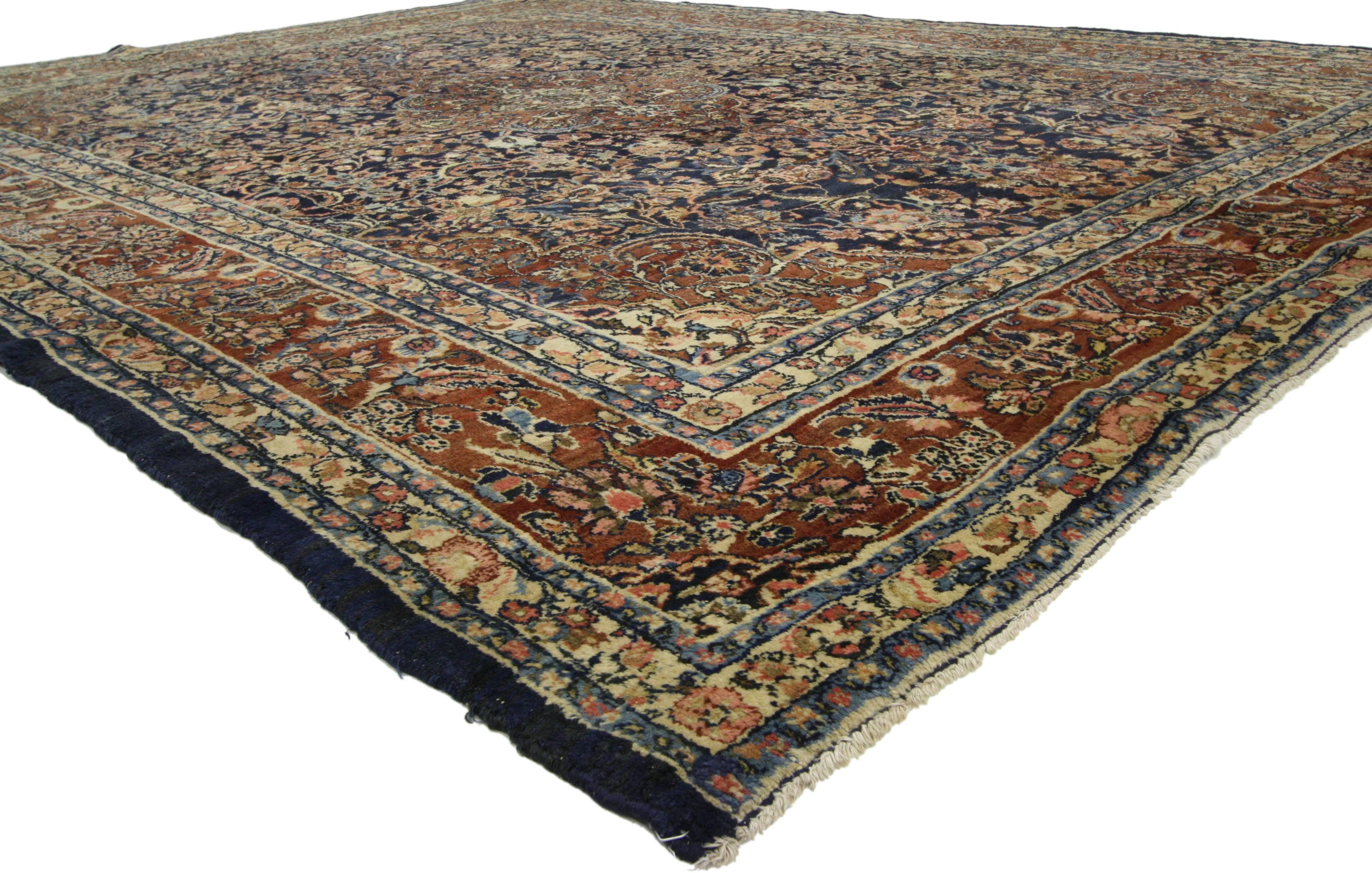 Hand-Knotted Antique Persian Kashan Rug with Traditional Old World Style in Warm Colors For Sale