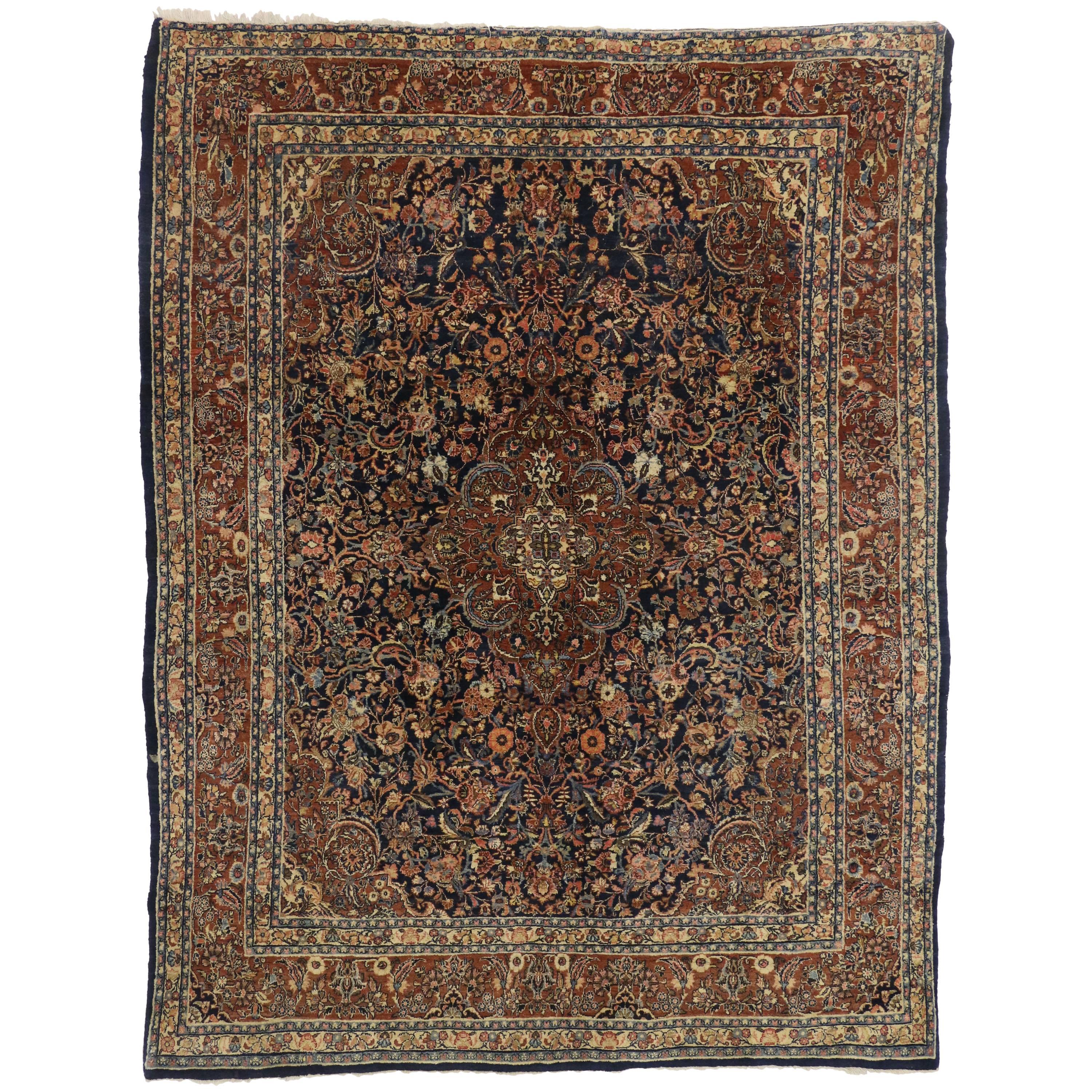 Antique Persian Kashan Rug with Traditional Old World Style in Warm Colors For Sale