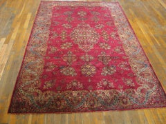 1900s Fuchsia Red Antique Formal Persian Kashan Carpet 4'6"x6'10" Silk Carpet