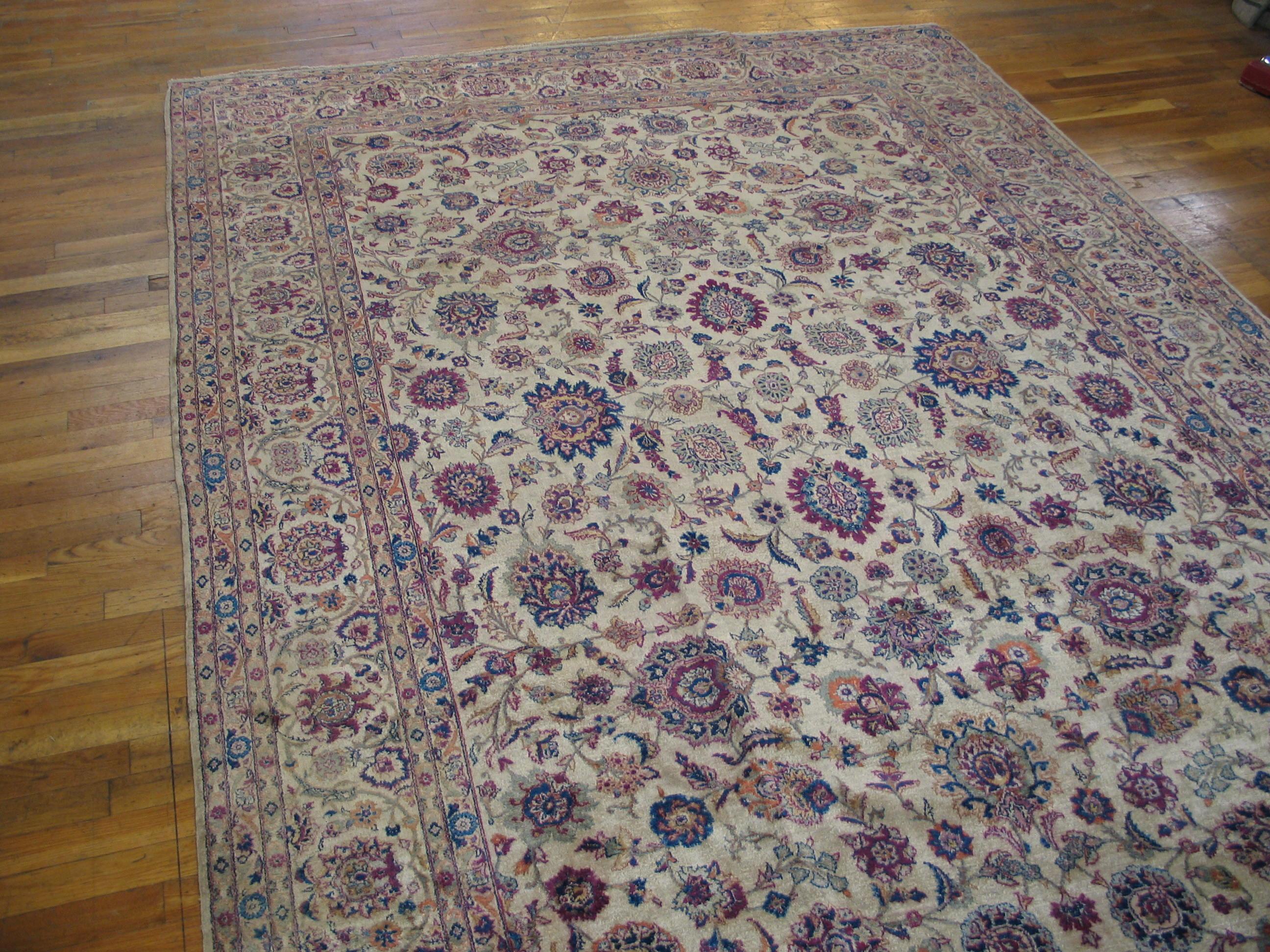 Antique Kashan Silk rug. Size: 7'0