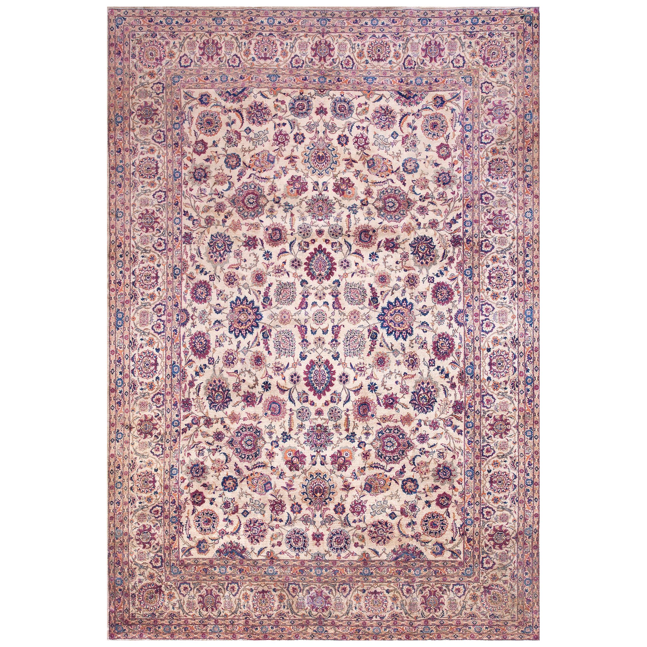 Antique Persian  Kashan Silk Rug For Sale