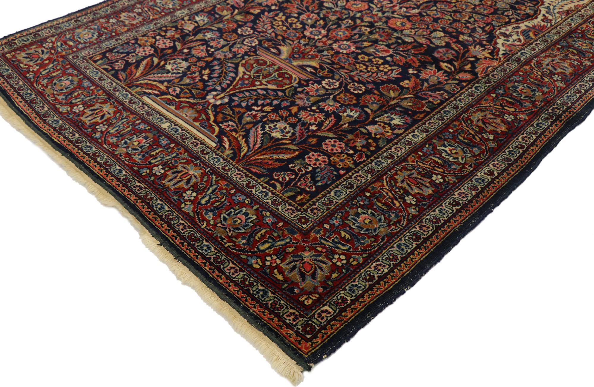 Hand-Knotted Antique Persian Kashan Vase Prayer Rug with Art Nouveau Style For Sale