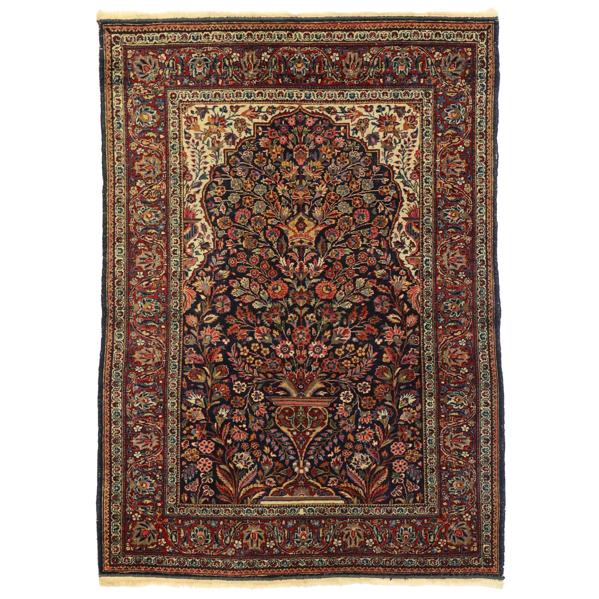 Antique Persian Kashan Vase Prayer Rug with Art Nouveau Style