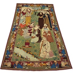 Antique Persian Kashan Wool 4X7 Multicolor Handmade Pictorial Area Rug