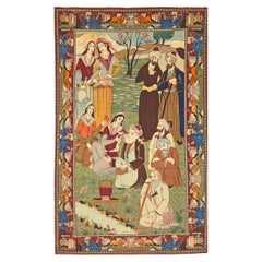 Antique Persian Kashan Wool 4X7 Multicolor Handmade Pictorial Area Rug