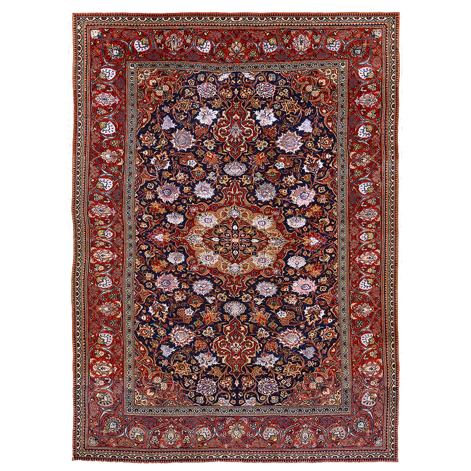 Early 20th Century Persian Silk & Wool Kashan Carpet ( 4'4" x 6'6' - 132 x 198 ) For Sale