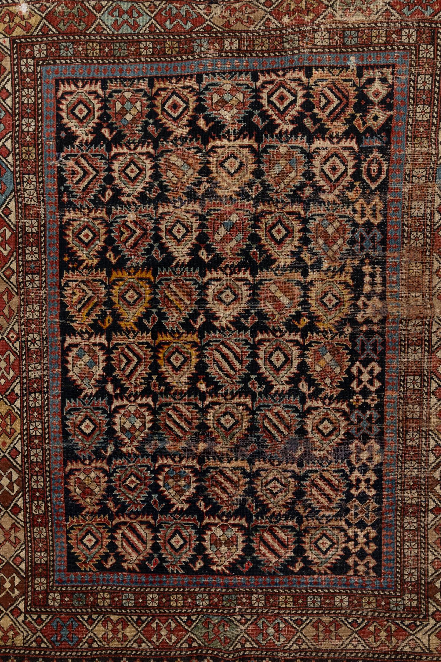 Age : 120 years 
Material: Wool on Cotton
Wear Notes: 4

Wear Guide:
Vintage and antique rugs are by nature, pre-loved and may show evidence of their past. There are varying degrees of wear to vintage rugs; some show very little and some show a