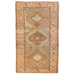 Vintage Persian Kazak Style Rug with Brown and Red Tribal Medallions