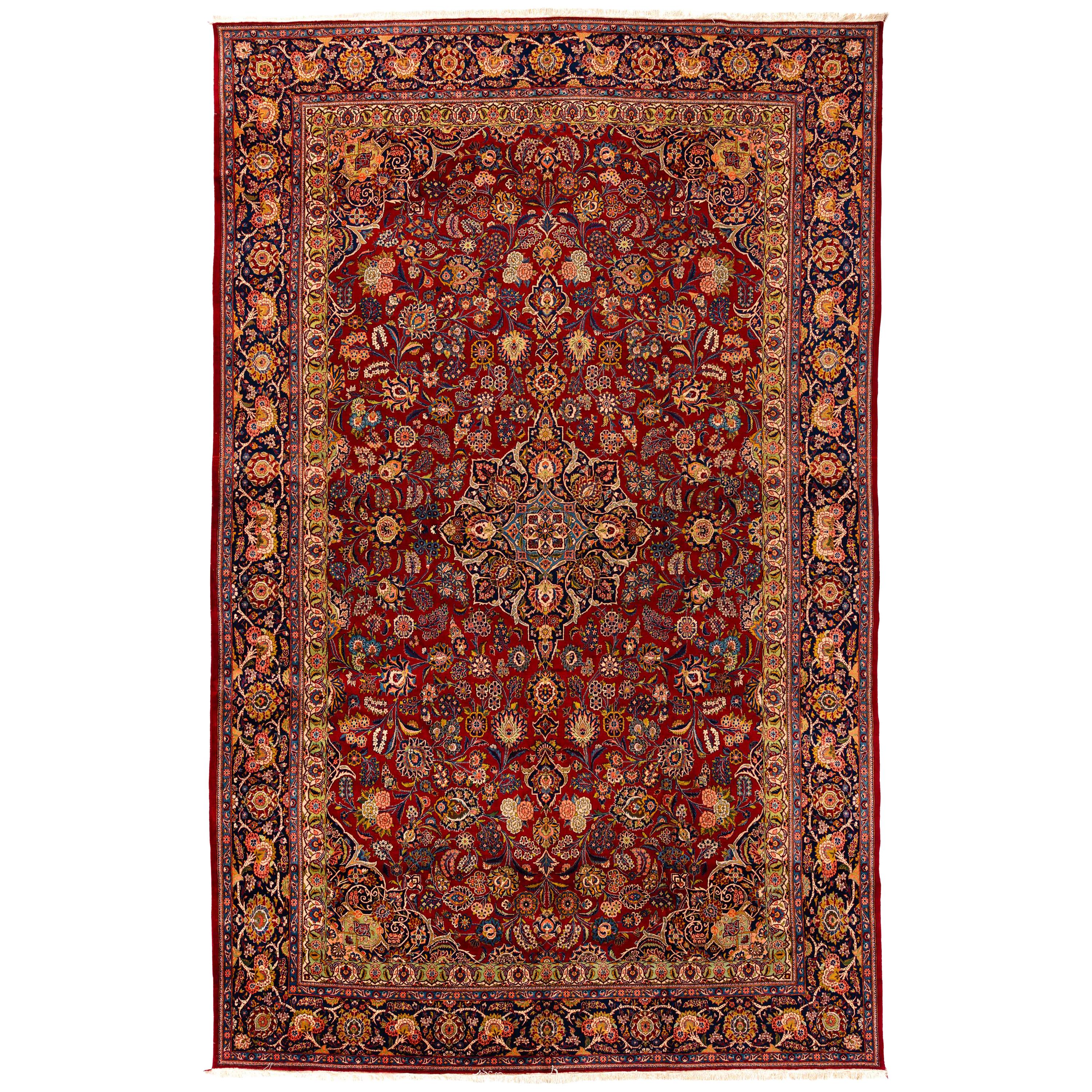 Antique Persian Kazvin Rug w/ Classic Floral Motif with Burgundy Navy Green Wool For Sale