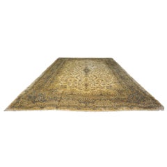 Antique Persian Kerman 12X18 Tan, Ivory & Blue Handmand Area Rug