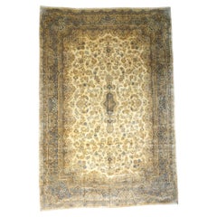 Antique Persian Kerman 12X18 Tan, Ivory & Blue Handmand Area Rug