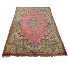 Antique Persian Kerman 4X6 Red, Blue & Ivory Handmade Area Rug