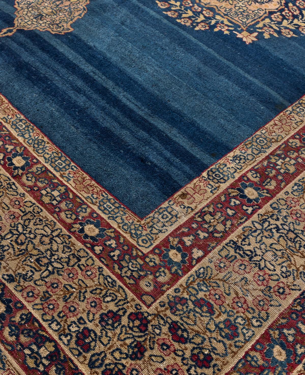 Hand-Knotted Antique Persian Kerman Carpet For Sale