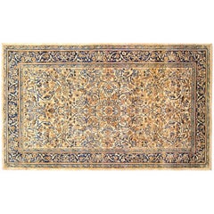 Antique Persian Kerman Carpet, in Small Size, with Ivory Field and Floral Design