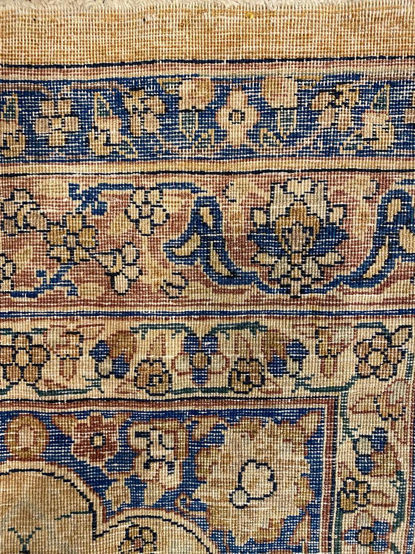 Tapis persan ancien Kerman, tapis oriental, fait à la main, ivoire, or, bleu, doré en vente 2