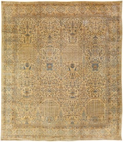 Antiker persischer Kerman handgefertigter All-Over-Blumen-Goldrod-Wollteppich