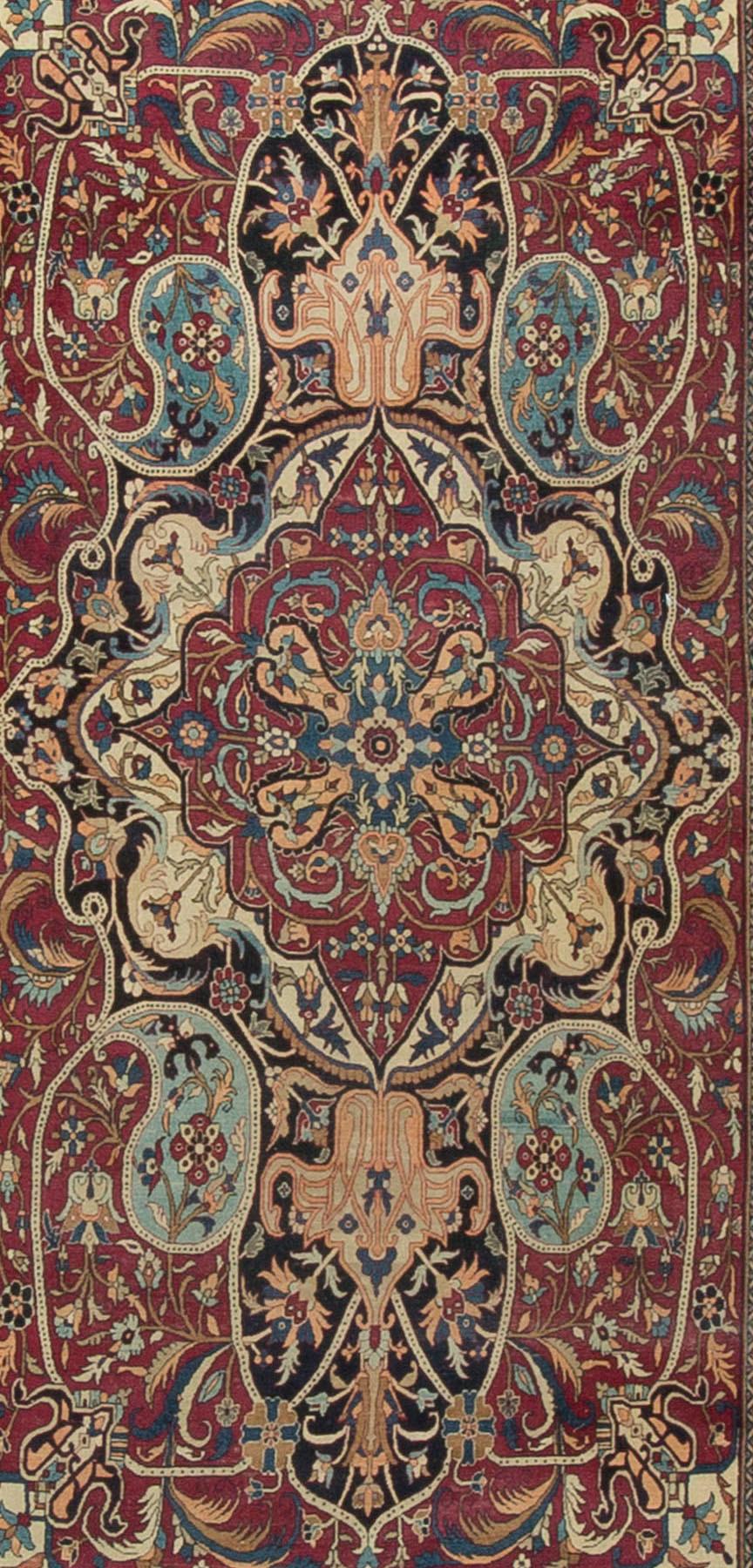 Hand-Woven Antique Persian Kerman Lavar Rug For Sale