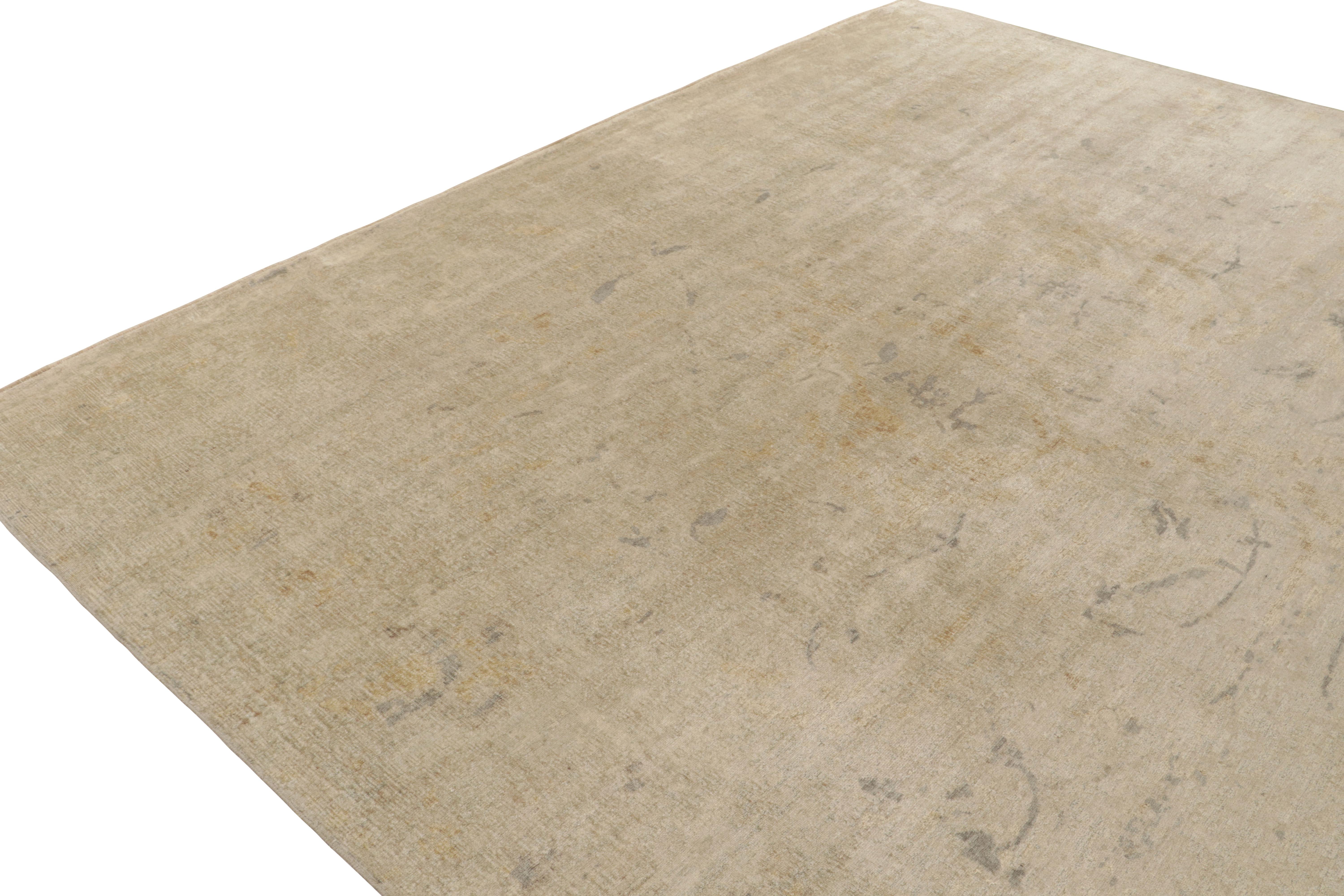 Wool Hand-Knotted Contemporary rug in Beige-Brown, Gray Muted Patterns byRug & Kilim For Sale
