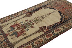 Antique Persian Kerman Lavar Rug in Beige with Pictorials, from Rug & Kilim