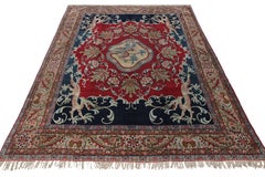 Antique Persian Kerman Lavar Rug in Red, Green, Blue, Dragon Pictorial Pattern