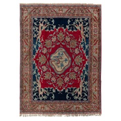 Antique Persian Kerman Lavar Rug in Red, Green, Blue, Dragon Pictorial Pattern