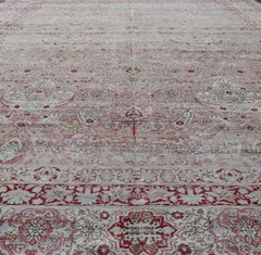 Antique Persian Kerman Lavar Rug with Floral Motifs in Reds & Pinks 9'6" x 13'6