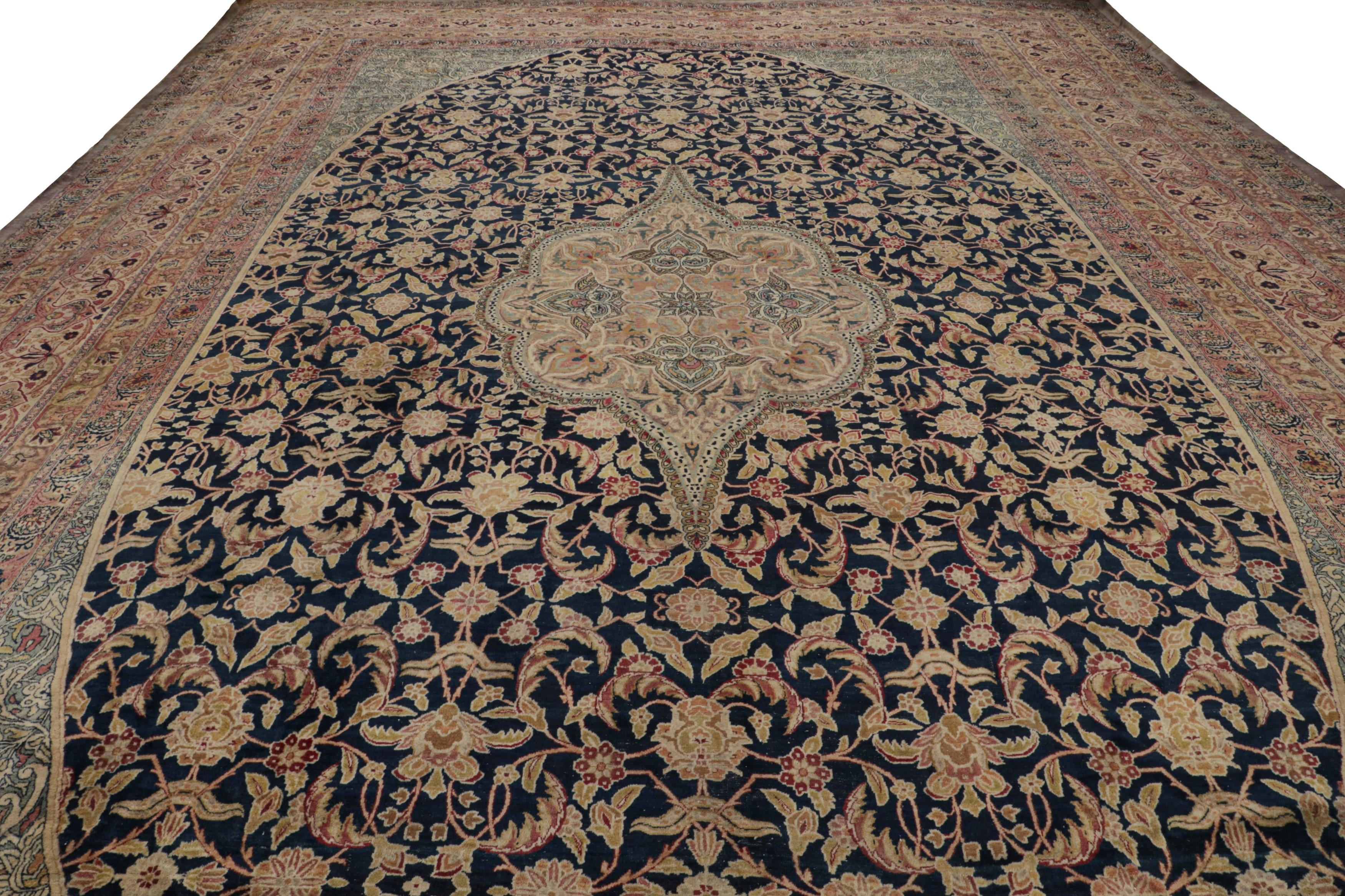 Hand-Woven Antique Persian Kerman Lavar rug, with Floral Patterns For Sale