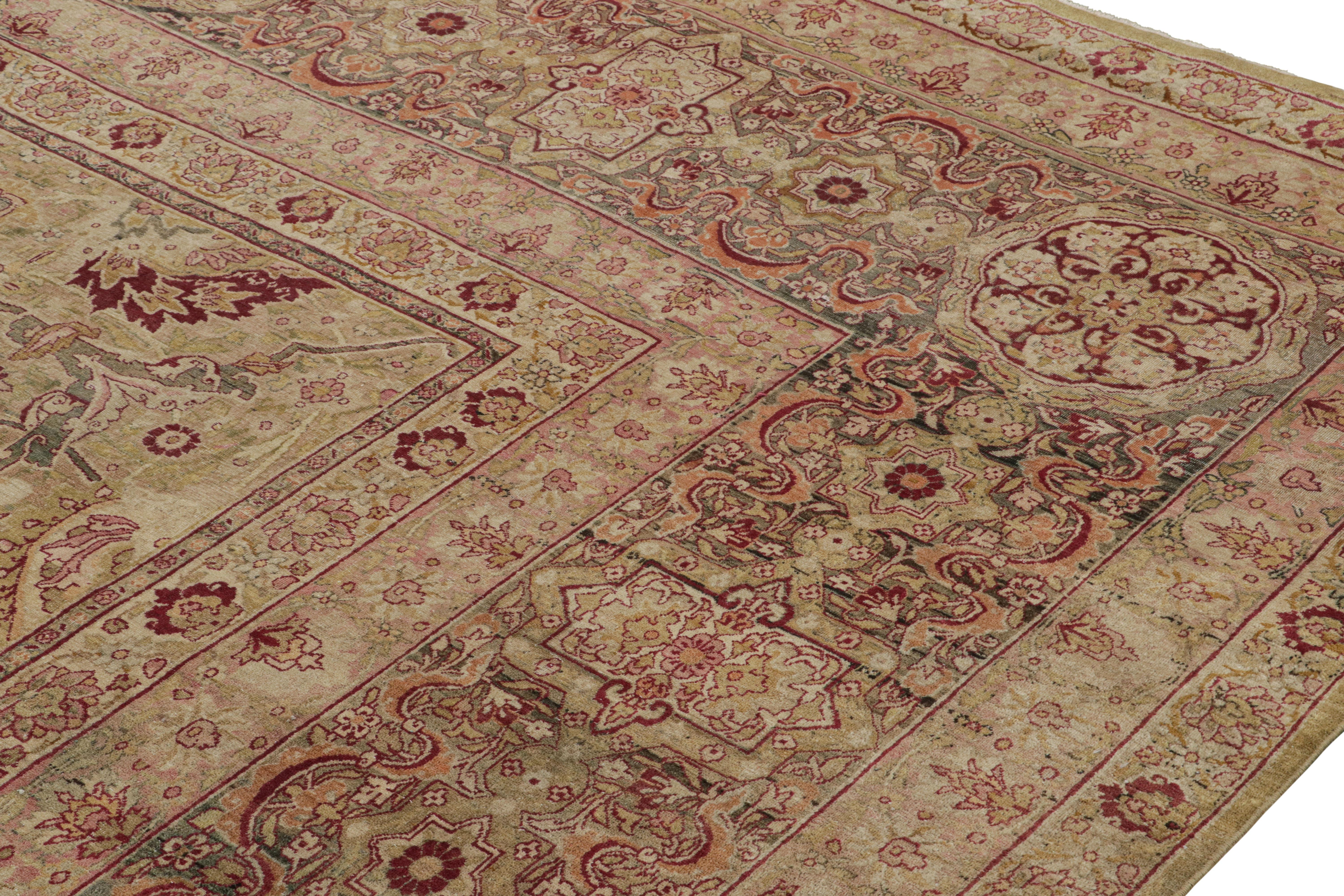 Hand-Knotted Antique Persian Kerman Lavar Rug with Floral Patterns For Sale