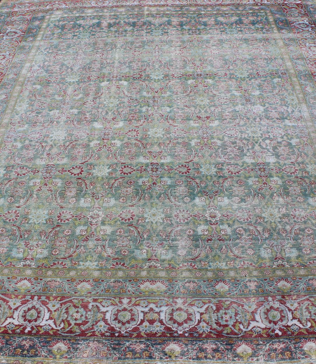 Antique Persian Kerman Lavar Rug with Geometric Leaf and Flower Herati Motifs For Sale 5